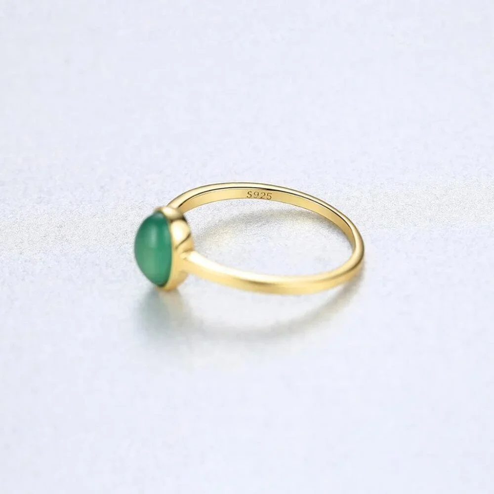 18k Gold Plated over 925 sterling silver Cabochon 7x5 created oval Emerald Ring - Picture 5 of 6